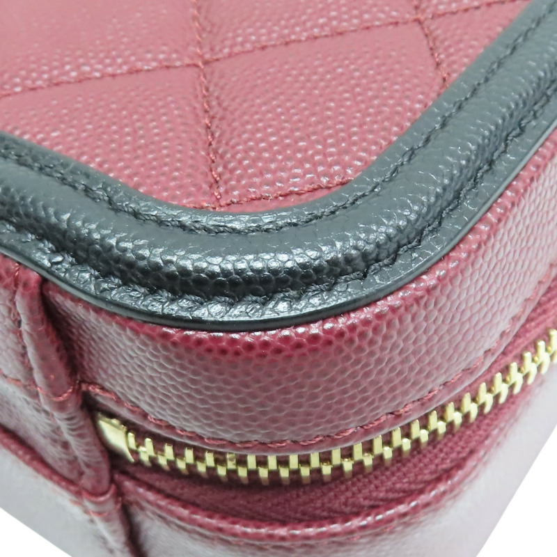 酒紅色 菱格紋 荔枝紋 肩背包 金釦【CHANEL 香奈兒】 A93343-10