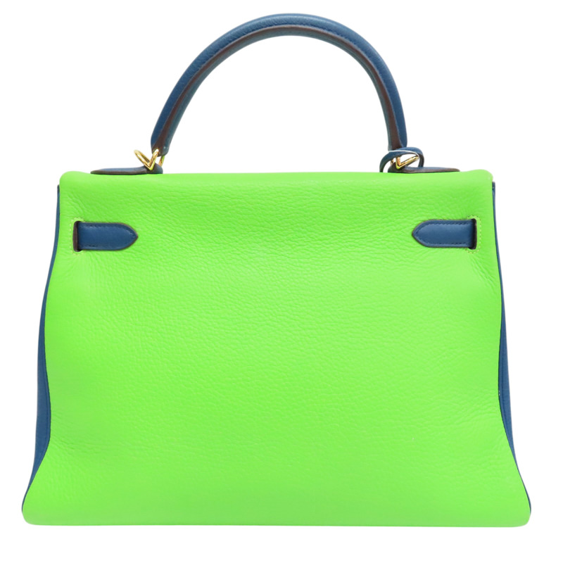 黃/綠/藍色 TC牛皮 Kelly 32 Tricolor 手提包 (沒有背帶) □G刻【HERMES 愛馬仕】-1