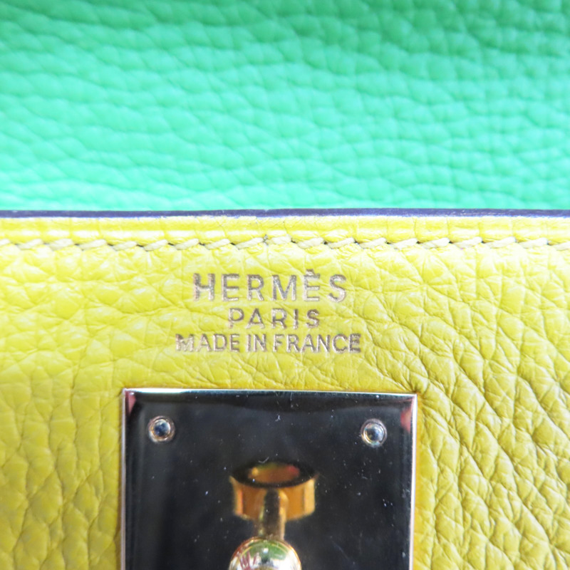黃/綠/藍色 TC牛皮 Kelly 32 Tricolor 手提包 (沒有背帶) □G刻【HERMES 愛馬仕】-6