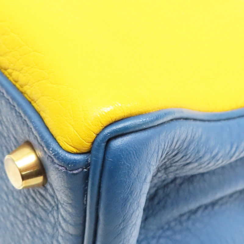 黃/綠/藍色 TC牛皮 Kelly 32 Tricolor 手提包 (沒有背帶) □G刻【HERMES 愛馬仕】-10