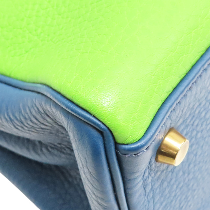 黃/綠/藍色 TC牛皮 Kelly 32 Tricolor 手提包 (沒有背帶) □G刻【HERMES 愛馬仕】-11
