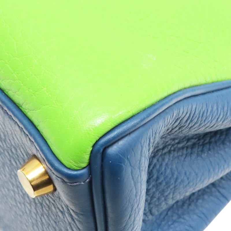黃/綠/藍色 TC牛皮 Kelly 32 Tricolor 手提包 (沒有背帶) □G刻【HERMES 愛馬仕】-12