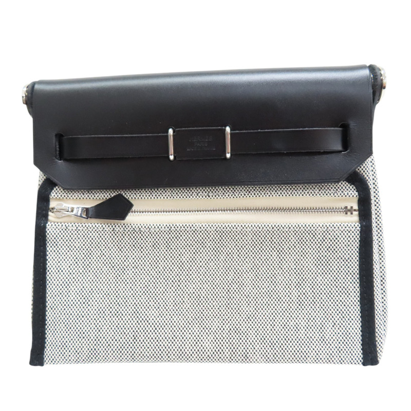 黑色 帆布 牛皮 Her bag zip 20 肩背包 K刻【HERMES 愛馬仕】 H085414CKAF-1