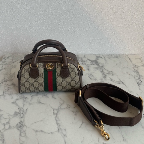 Gucci咖pvc手提兩用mini保齡球包