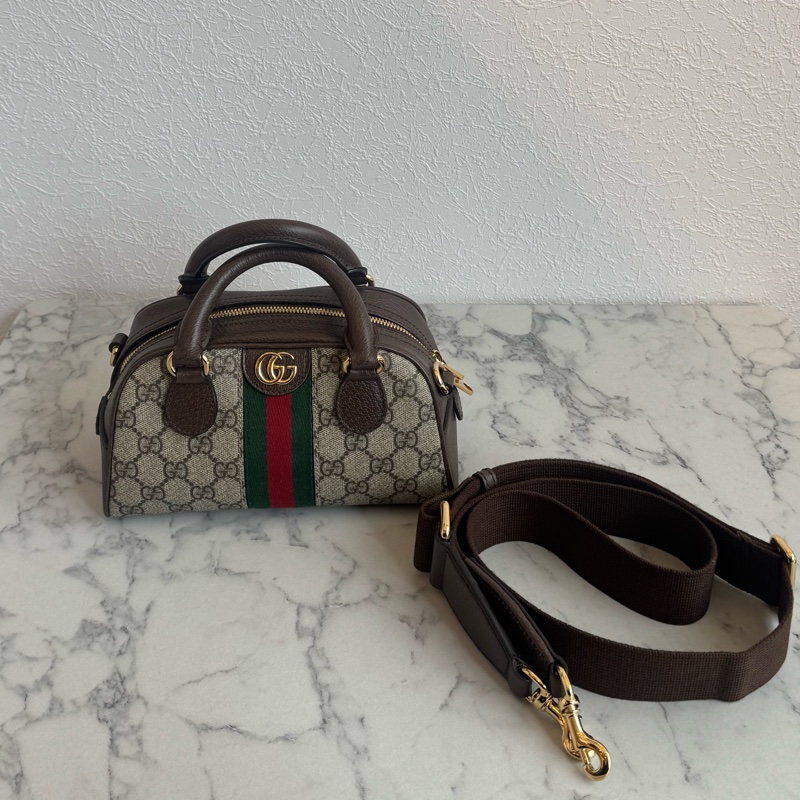 Gucci咖pvc手提兩用mini保齡球包-0