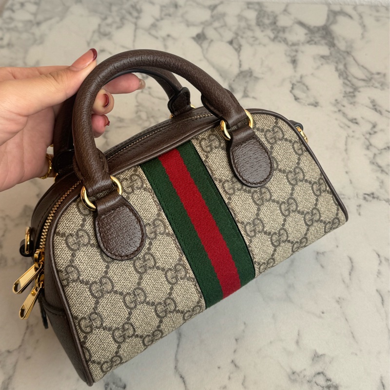 Gucci咖pvc手提兩用mini保齡球包-3