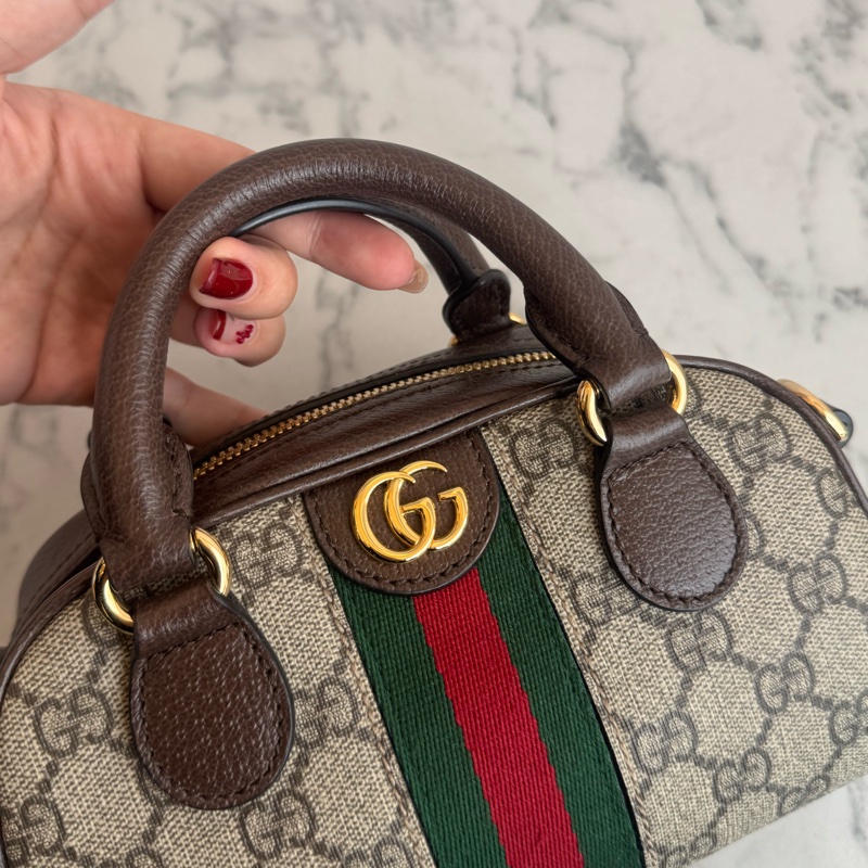 Gucci咖pvc手提兩用mini保齡球包-10