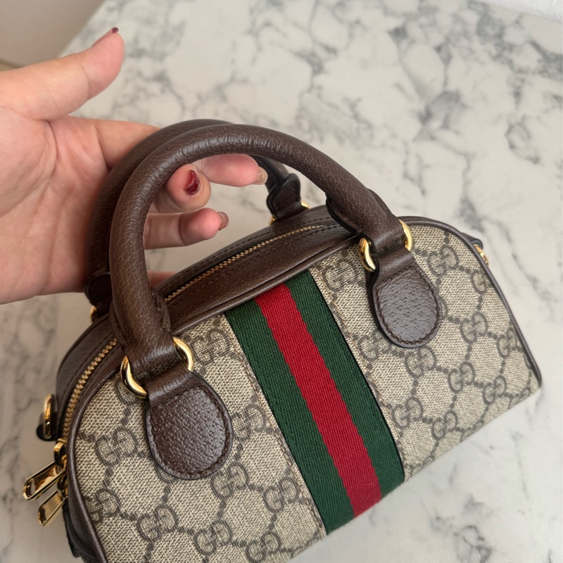 Gucci咖pvc手提兩用mini保齡球包-12