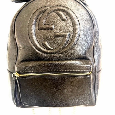 Gucci Soho 黑色荔枝紋牛皮金鏈後背包