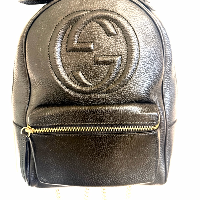 Gucci Soho 黑色荔枝紋牛皮金鏈後背包-0