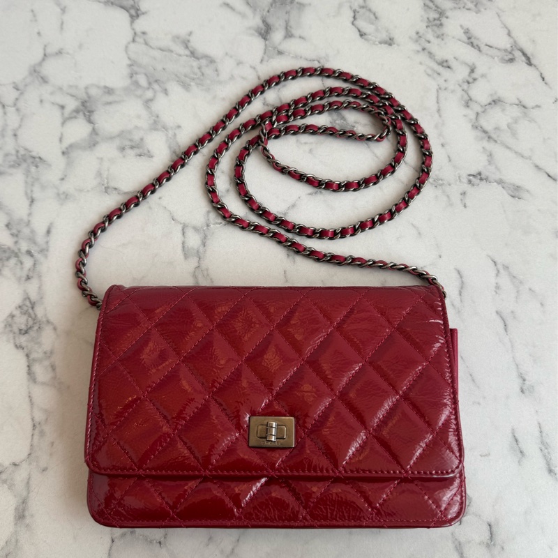 Chanel紅色漆皮復古銀釦2.55 woc-0