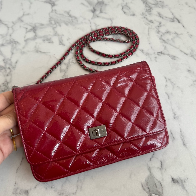 Chanel紅色漆皮復古銀釦2.55 woc-1
