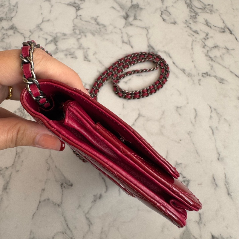 Chanel紅色漆皮復古銀釦2.55 woc-3