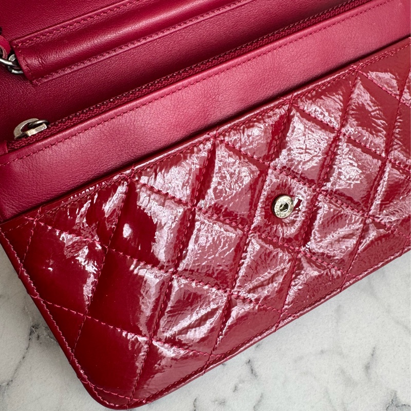 Chanel紅色漆皮復古銀釦2.55 woc-32