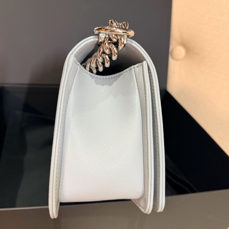 Chanel boy25 中號 灰色 芯片款-4