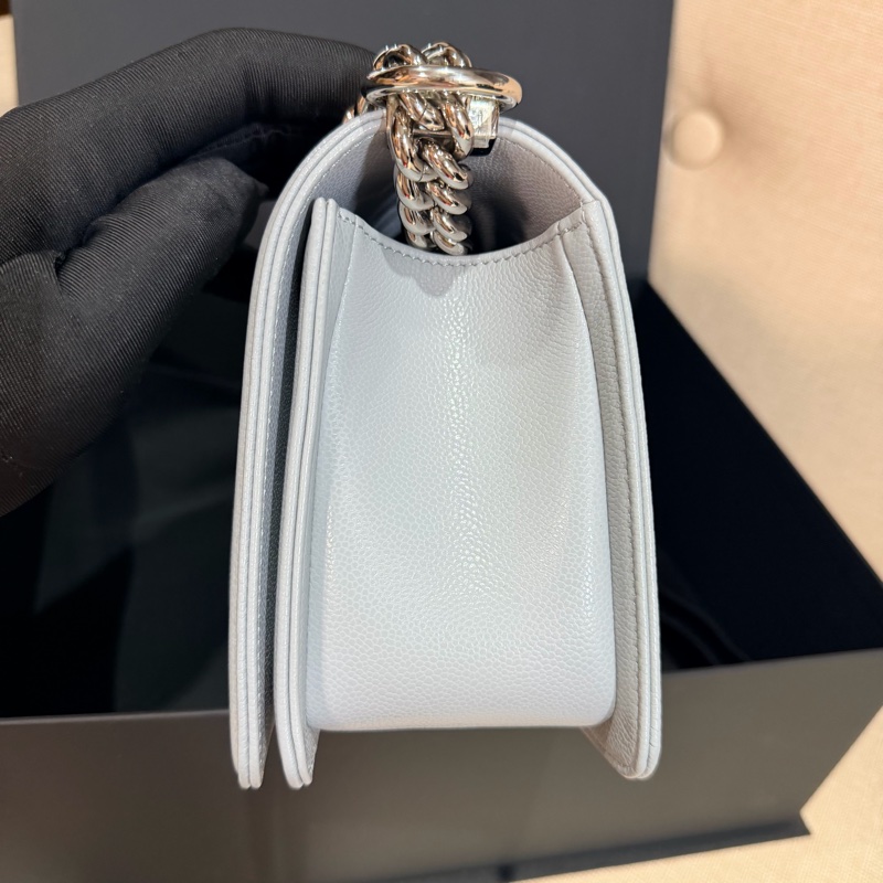 Chanel boy25 中號 灰色 芯片款-5