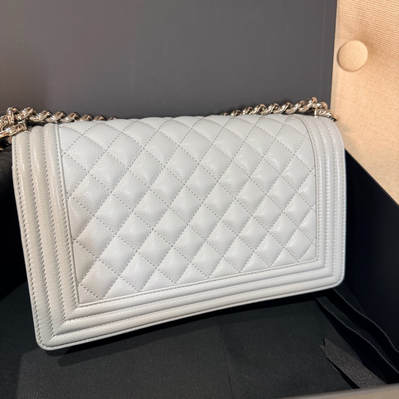 Chanel boy25 中號 灰色 芯片款-6