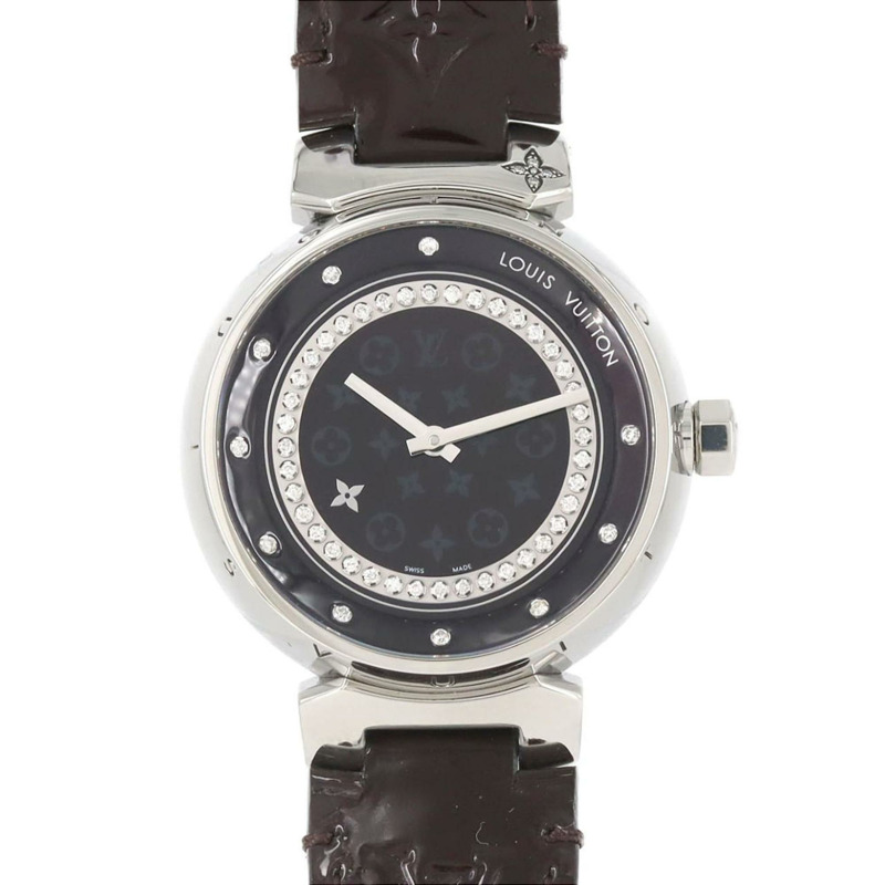 路易威登 Tambour Disc Amarante 10P Circle D Q1319 不鏽鋼石英錶-0