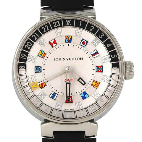 路易威登 Tambour Moon 雙時區 QA096 不銹鋼石英錶