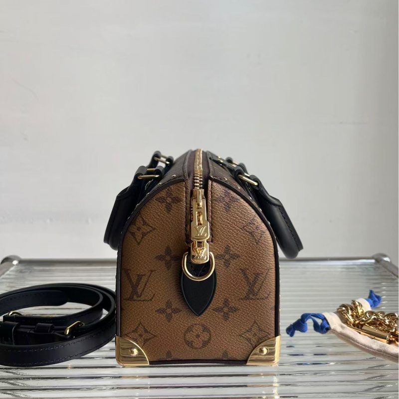 全新閒置🆕 Lv / 路易威登 晶片款 speedy trunk 20 老花鉚釘手提斜挎包 包型立挺 尺寸20*14*11cm-2