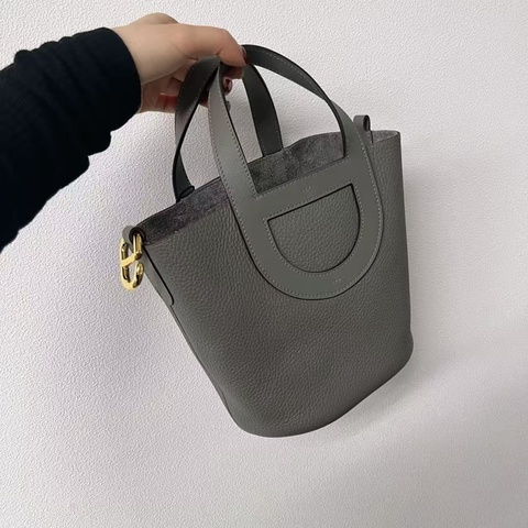 「JL精品代購」近新品 愛馬仕in the loop 菜籃子18 積雨雲灰 TC皮