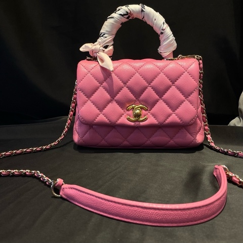 CHANEL香奈兒coco handle xs 淡金扣唇膏粉荔枝皮蜥蜴皮手柄 30開帶卡