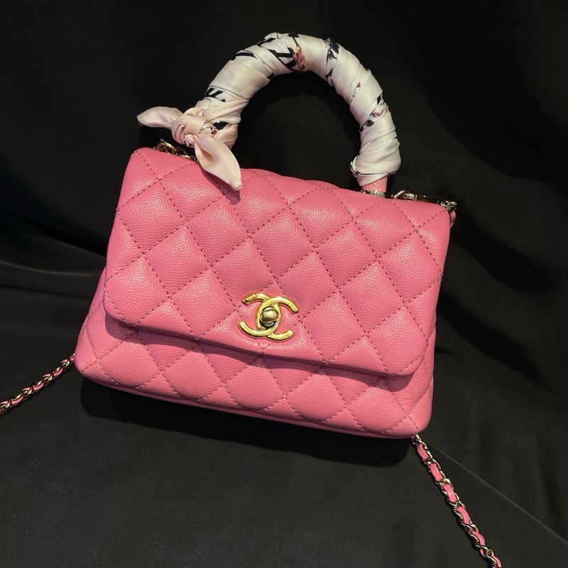 CHANEL香奈兒coco handle xs 淡金扣唇膏粉荔枝皮蜥蜴皮手柄 30開帶卡-2