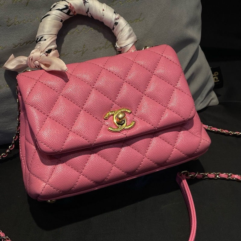 CHANEL香奈兒coco handle xs 淡金扣唇膏粉荔枝皮蜥蜴皮手柄 30開帶卡-3