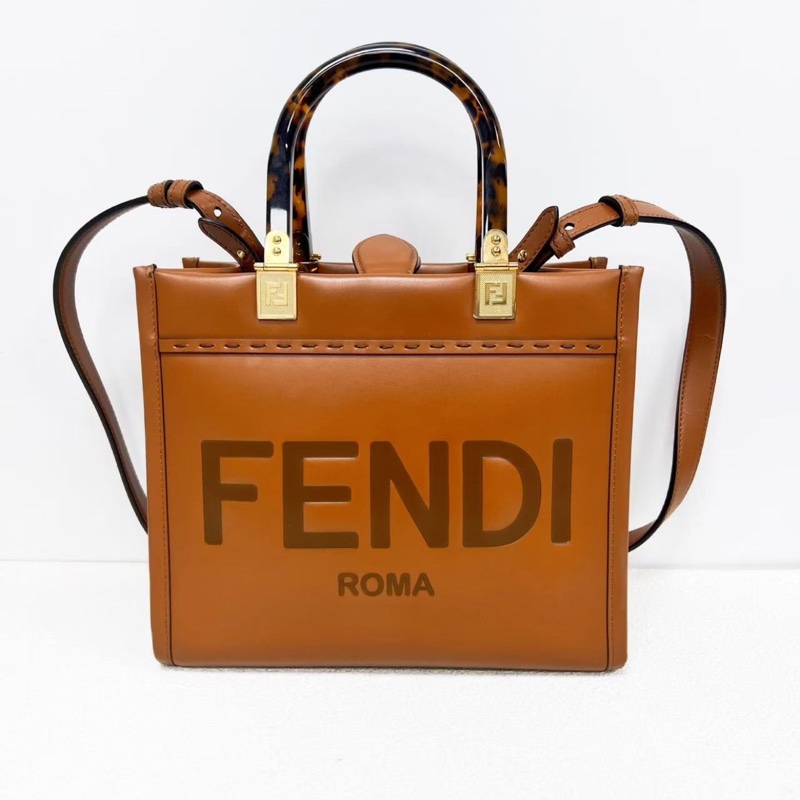 Fendi Sunshine手提斜背包 小號 焦糖色 牛皮 25*22*11 98新配件塵袋-1
