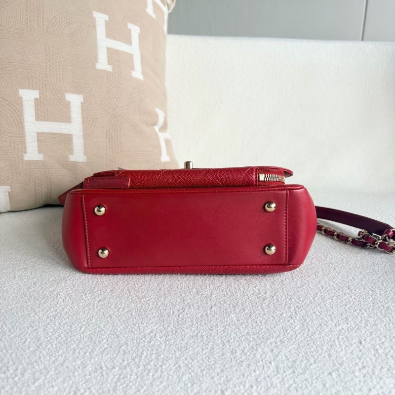 Chanel Handle郵差包紅金 荔枝皮22*15*7 98新配件塵袋 保卡-4
