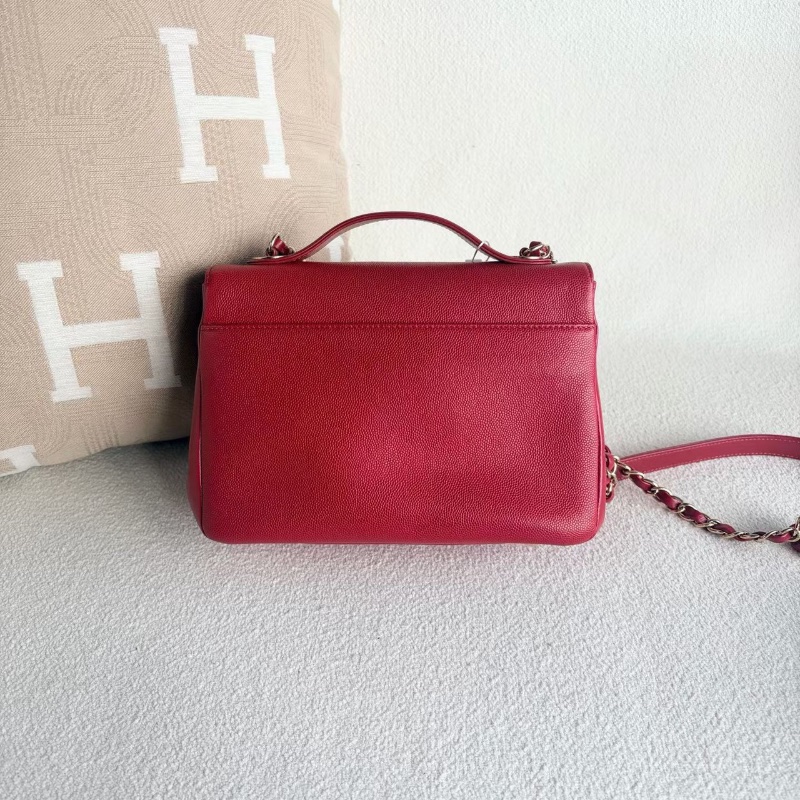 Chanel Handle郵差包紅金 荔枝皮22*15*7 98新配件塵袋 保卡-7