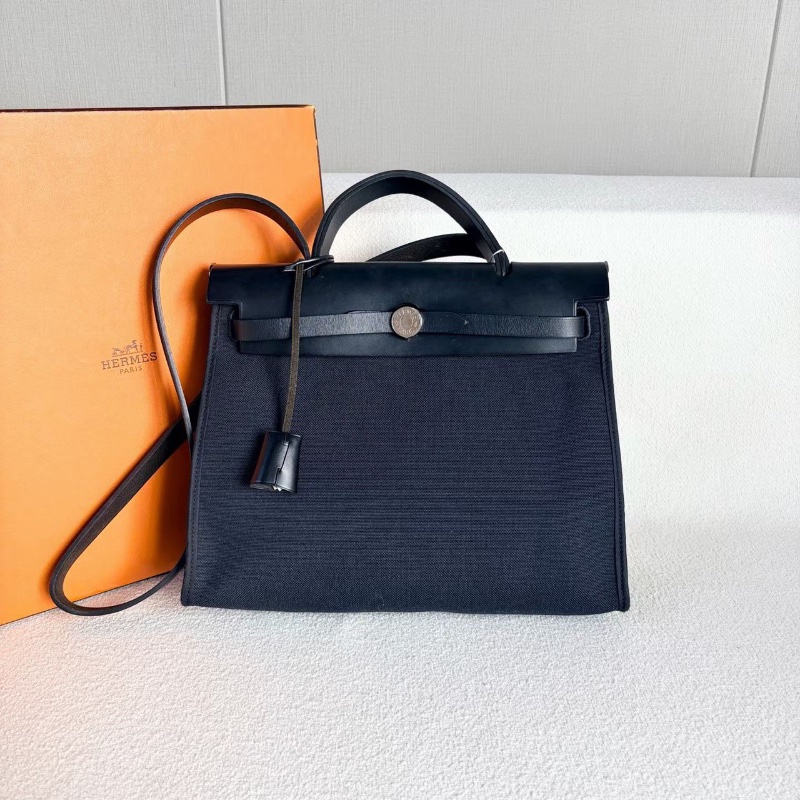 Hermes Herbag31 黑銀 帆布拼皮31*24*9 98新鑰匙*2 鎖塵袋-1