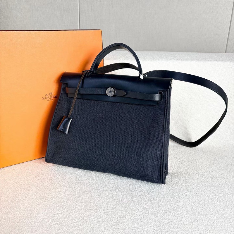 Hermes Herbag31 黑銀 帆布拼皮31*24*9 98新鑰匙*2 鎖塵袋-4