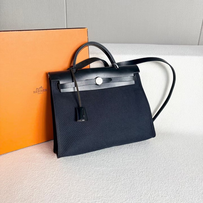Hermes Herbag31 黑銀 帆布拼皮31*24*9 98新鑰匙*2 鎖塵袋-6