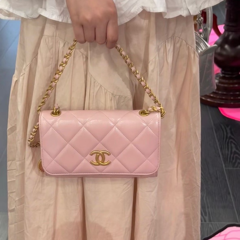 Chanel金幣woc鏈條包 粉金 羊皮19*12*3 98新配件塵袋-0