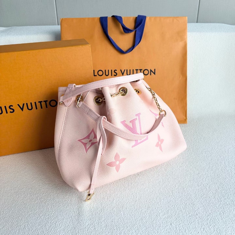 LV Bundle新款水桶福袋包 芯片款 漸變櫻花粉 粉色金扣 牛皮27*21.5*10 98新配件 盒子 塵袋 可調節肩帶 子包-6
