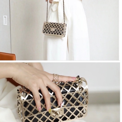 Chanel限定秀款鏤空金屬 mini cf晚宴包鏈條肩背包18×10×6 98新配件盒子保卡 塵袋