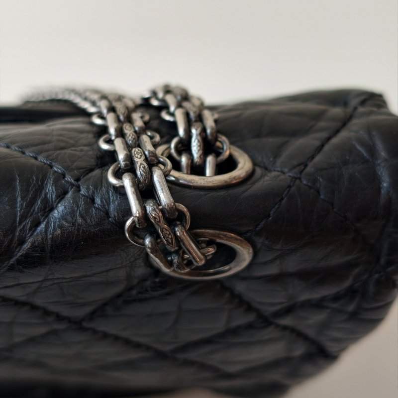 香奈兒 / Chanel 2.55 肩背包 黑銀牛皮 尺寸: 20×31.5×10 cm 年份:2011 年 14 開 97 新 釦子有裂-11