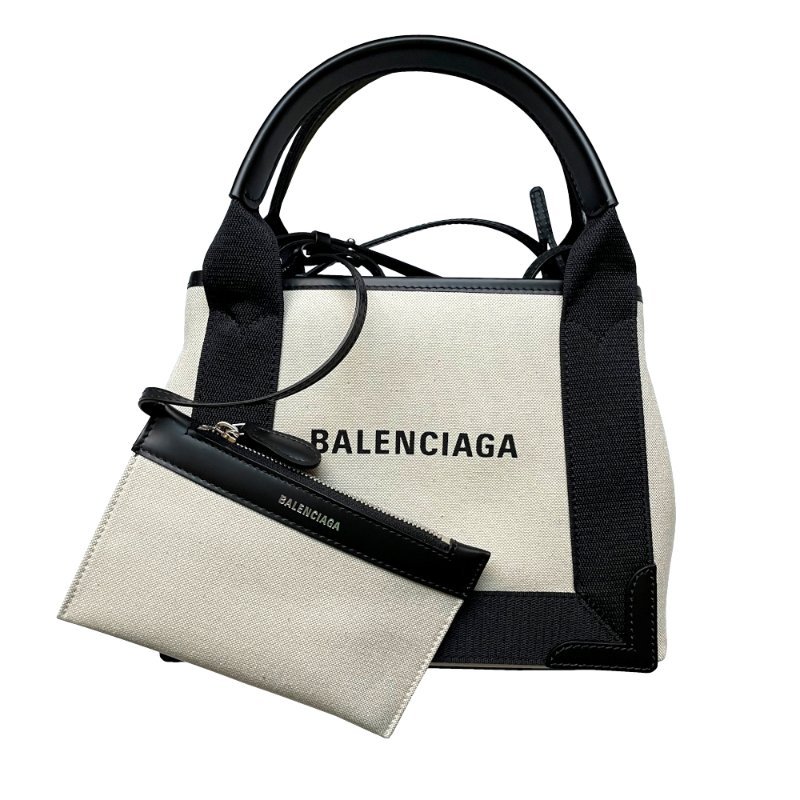 【Balenciaga 巴黎世家】小款 Navy Cabas XS 帆布 手提 肩背包 托特包 白/黑色-0