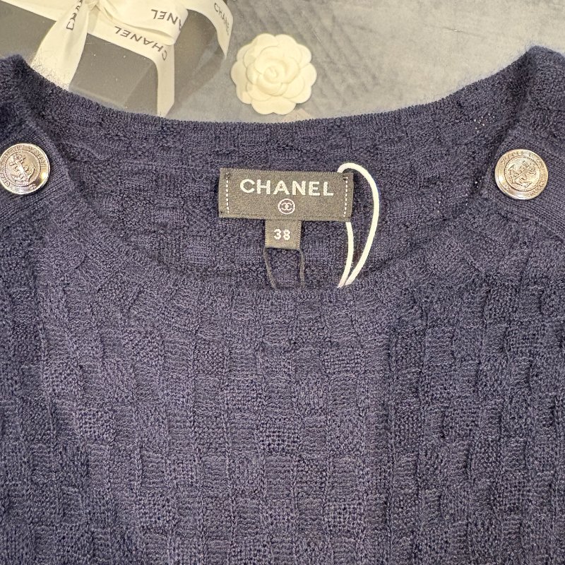 CHANEL 深藍色長袖洋裝-38-5