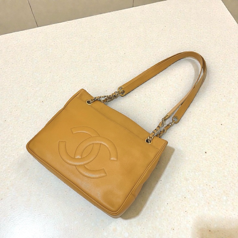 莉亞精品♡ Chanel A01369 米色金釦雙C托特包 奶茶 二手-0