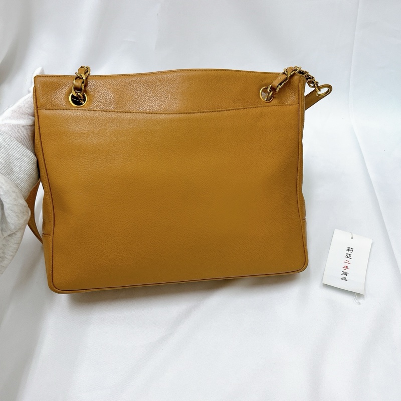 莉亞精品♡ Chanel A01369 米色金釦雙C托特包 奶茶 二手-4