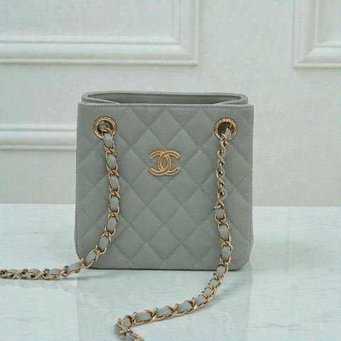 莉亞精品♡ Chanel AS3176 經典mini 水桶包 藍綠色 二手