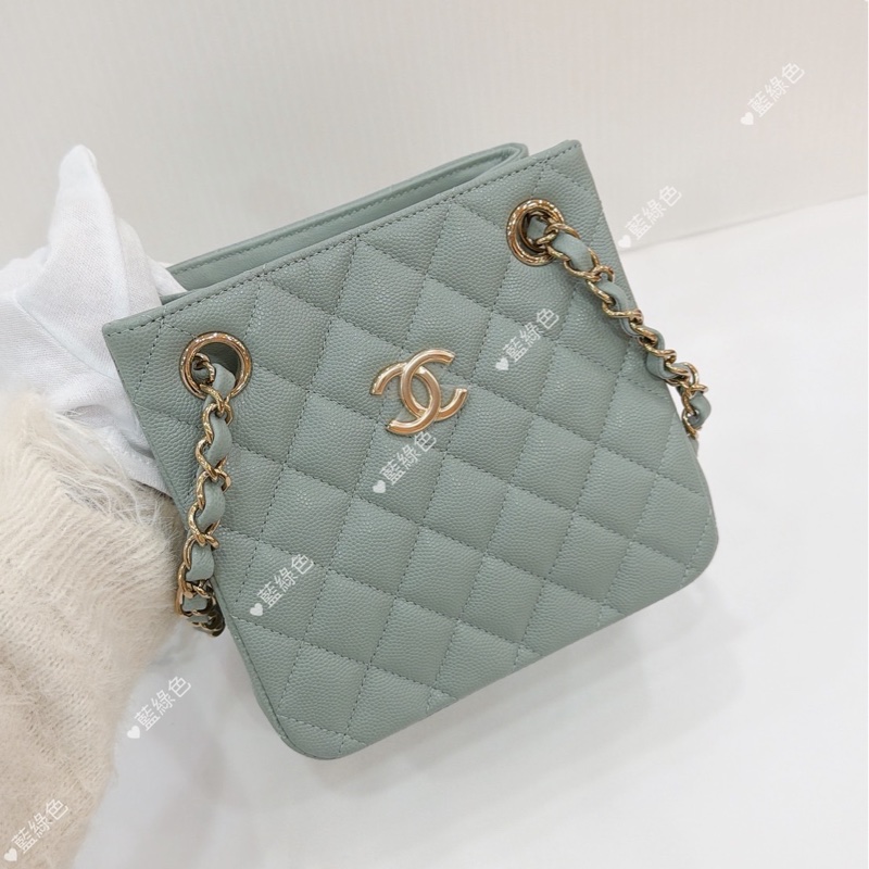 莉亞精品♡ Chanel AS3176 經典mini 水桶包 藍綠色 二手-2