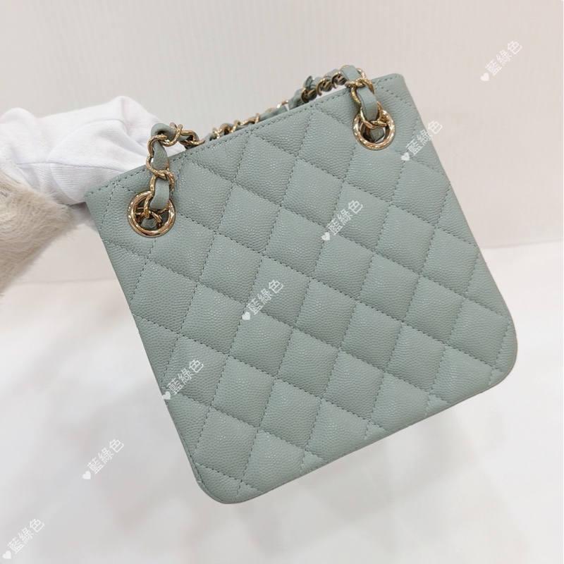 莉亞精品♡ Chanel AS3176 經典mini 水桶包 藍綠色 二手-3