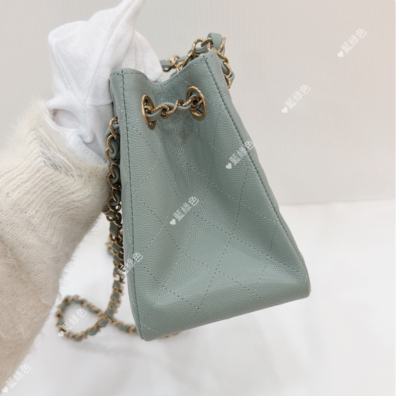 莉亞精品♡ Chanel AS3176 經典mini 水桶包 藍綠色 二手-4