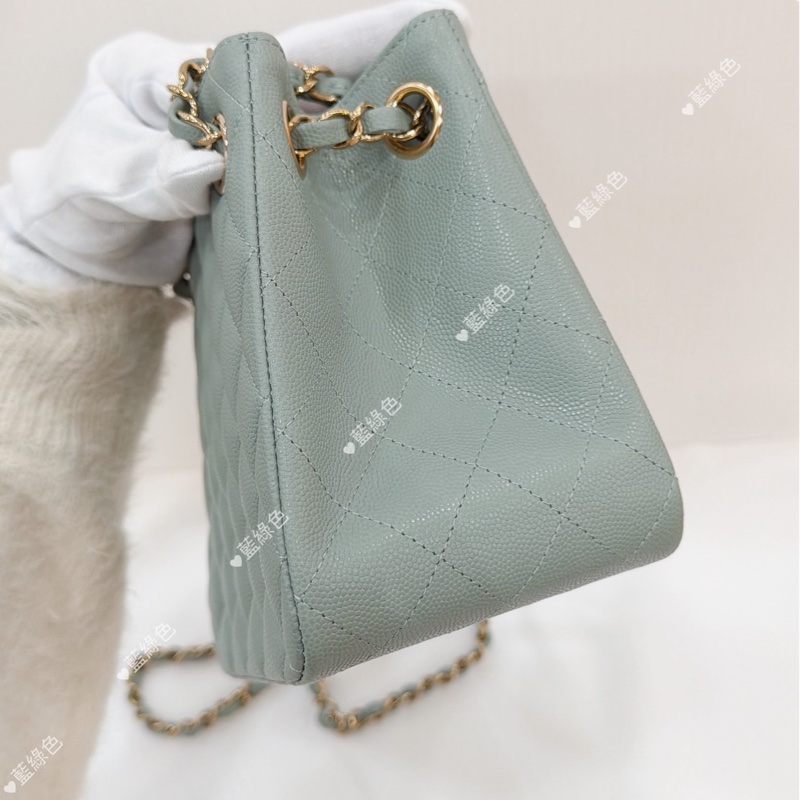莉亞精品♡ Chanel AS3176 經典mini 水桶包 藍綠色 二手-5