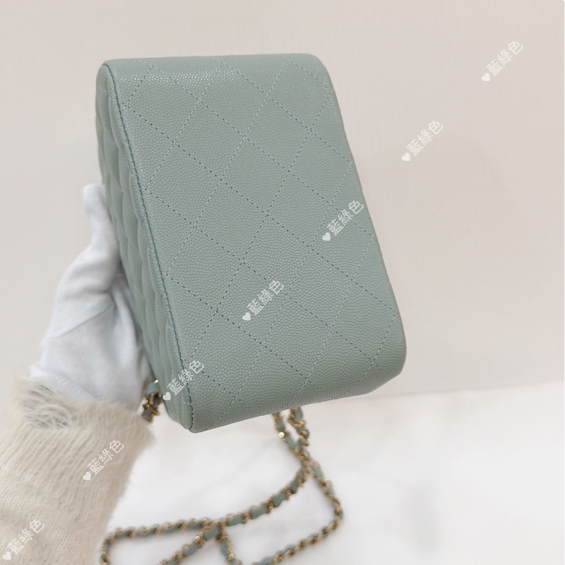 莉亞精品♡ Chanel AS3176 經典mini 水桶包 藍綠色 二手-6