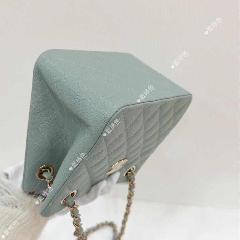 莉亞精品♡ Chanel AS3176 經典mini 水桶包 藍綠色 二手-9