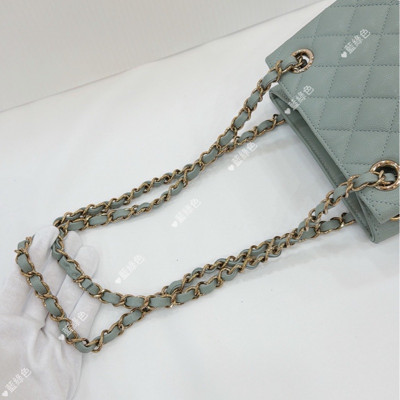 莉亞精品♡ Chanel AS3176 經典mini 水桶包 藍綠色 二手-11